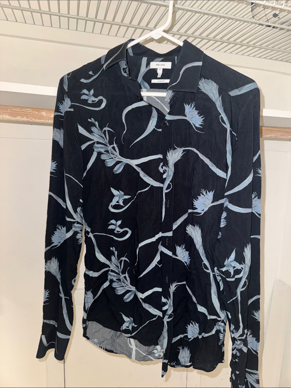 Reiss Navy Designer Shirt with Pale Blue Floral Print